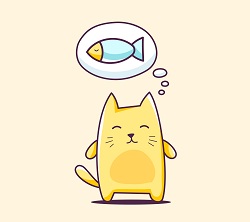 Cartoon of cat picturing a fish