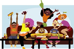 cartoon of people watching football at a party