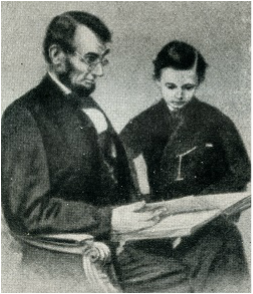 Lincoln reading to his son