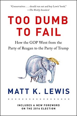 Kindle cover for Too Dumb to Fail, with shame faced elephant wearing Trump hair sitting on a stool in the corner